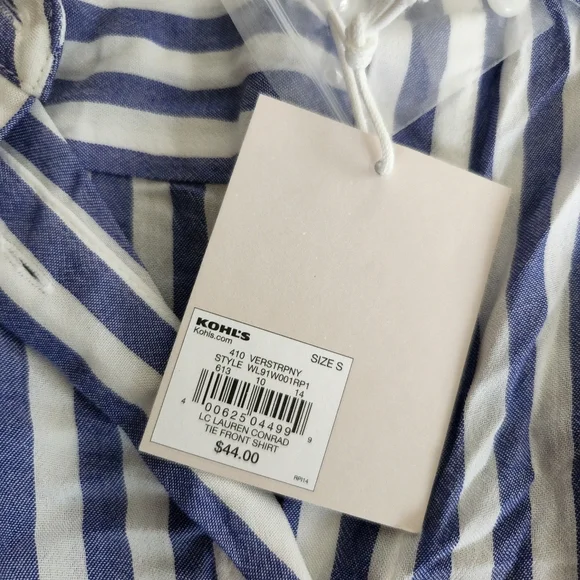 LAUREN CONRAD BLUE AND WHITE STRIPED BLOUSE, SIZE SMALL - Picture 5 of 5